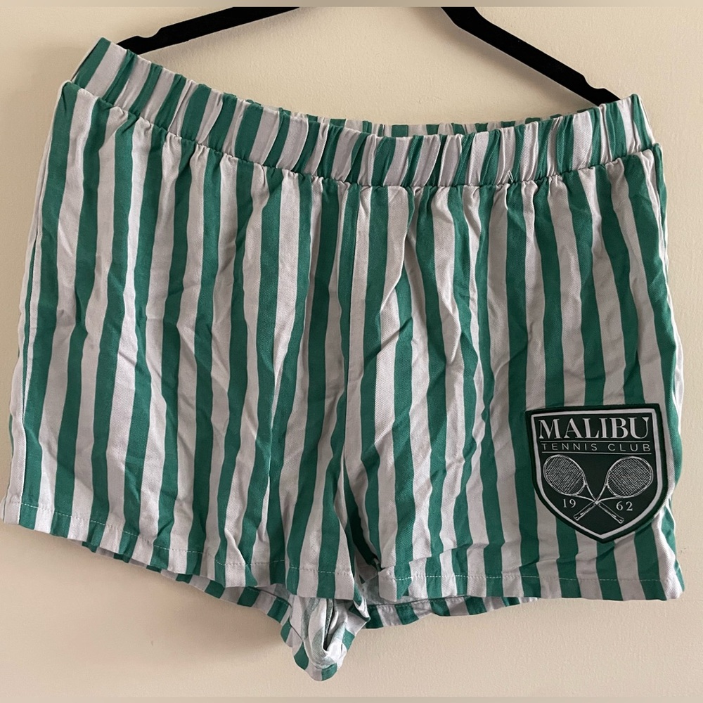 New! Zoe + Liv Green and White Striped Lounge Shorts